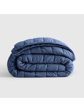 QUINCE European Linen Box Quilt King/Cal King Indigo Blue 2699